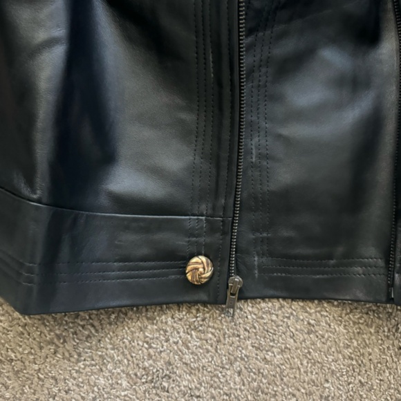 black fringe-trim leather motorcycle jacket - Picture 2 of 4